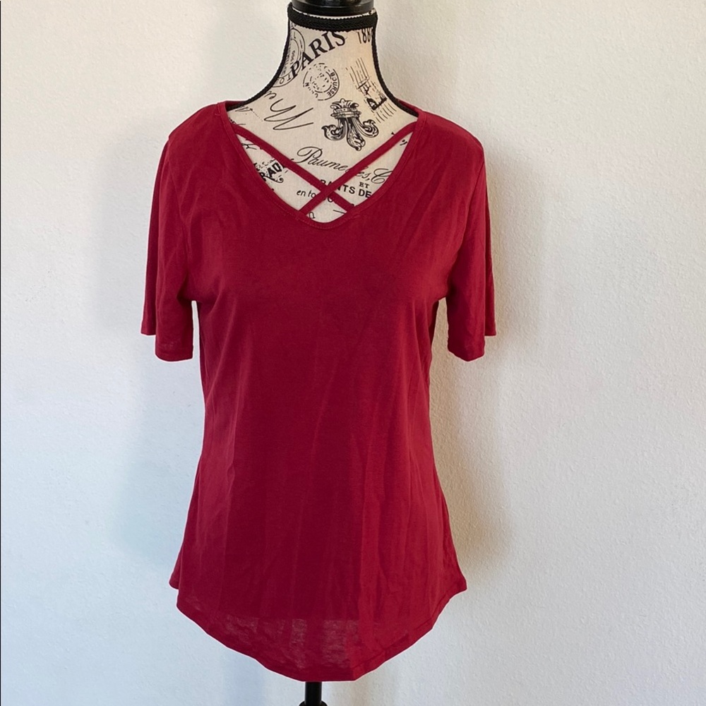 Vibrant Red Asymmetrical Cut Out Tee